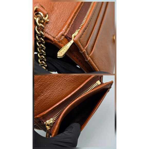 Gucci‎ Tiger Head Wallet on Chain Beige Canvas Brown Leather Gold Chain - Picture 5 of 10
